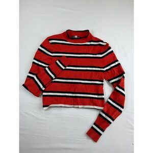 Urban Outfitters Red Striped Mock Neck Long Sleeve Knit Top Medium